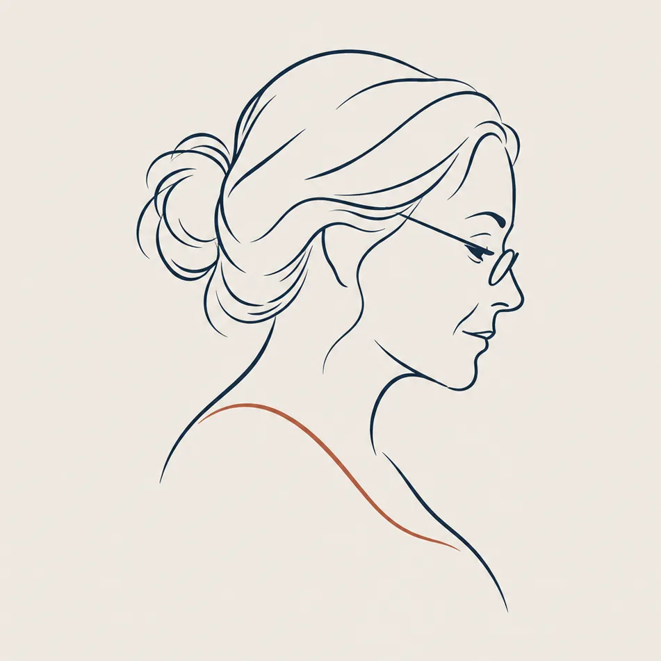 Portrait dessiné au trait de Pascale Vantorre, autrice du site