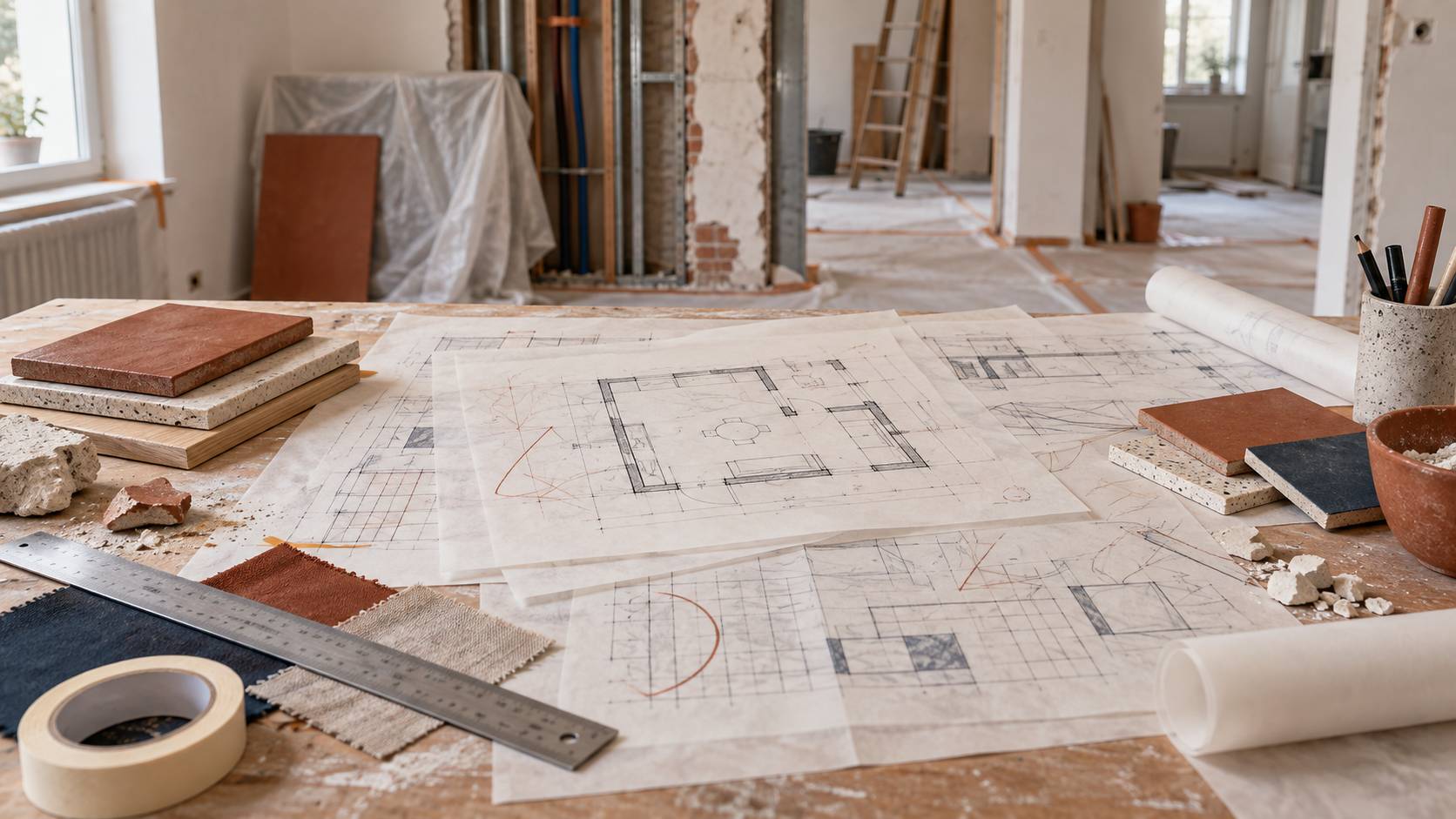 Illustration éditoriale du sujet : Ordre des travaux en rénovation : le planning qui évite les reprises