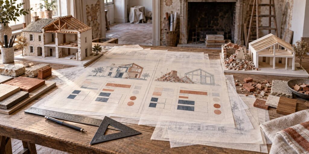 Illustration éditoriale du sujet : Réhabilitation ou démolition-reconstruction : comment trancher