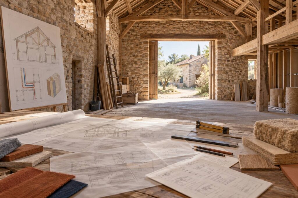 Illustration éditoriale du sujet : Rénover une grange en habitation : les conditions à réunir